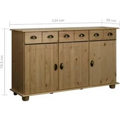 Buffet 134x39x79,5 Cm Bois De Pin Massif VidaXL -Buffet et enfilade Soldes 30029629 5