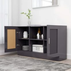 ASUPERMALL Buffet Gris Brillant 120x30,5x70 Cm Agglomere -Buffet et enfilade Soldes 30049530 3