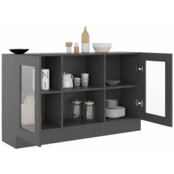ASUPERMALL Armoire A Vitrine Gris 120x30,5x70 Cm Agglomere -Buffet et enfilade Soldes 30049536 4