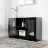 ASUPERMALL Armoire A Vitrine Noir Brillant 120x30,5x70 Cm Agglomere