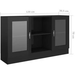 ASUPERMALL Armoire A Vitrine Noir Brillant 120x30,5x70 Cm Agglomere -Buffet et enfilade Soldes 30049554 2