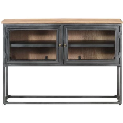 VidaXL Buffet Gris 100x30x70 Cm Bois D'acacia Massif - Gris 2 VidaXL Buffet Gris 100x30x70 Cm Bois D'acacia Massif - Gris – Image 2