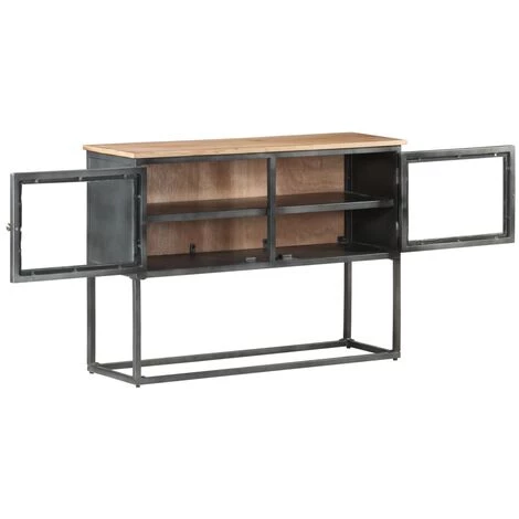 VidaXL Buffet Gris 100x30x70 Cm Bois D'acacia Massif - Gris 3 VidaXL Buffet Gris 100x30x70 Cm Bois D'acacia Massif - Gris – Image 3