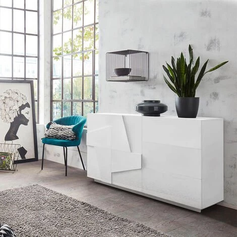 AHD AMAZING HOME DESIGN Buffet Commode 2 Portes 3 Tiroirs Coulissants Moderne Blanc Ping Side M 1 AHD AMAZING HOME DESIGN Buffet Commode 2 Portes 3 Tiroirs Coulissants Moderne Blanc Ping Side M