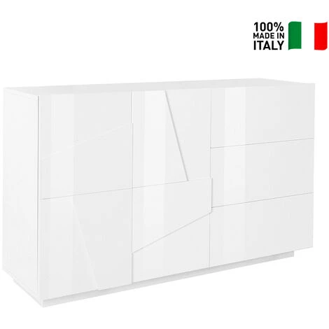 AHD AMAZING HOME DESIGN Buffet Commode 2 Portes 3 Tiroirs Coulissants Moderne Blanc Ping Side M 2 AHD AMAZING HOME DESIGN Buffet Commode 2 Portes 3 Tiroirs Coulissants Moderne Blanc Ping Side M – Image 2