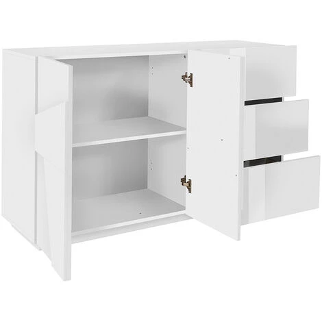 AHD AMAZING HOME DESIGN Buffet Commode 2 Portes 3 Tiroirs Coulissants Moderne Blanc Ping Side M 4 AHD AMAZING HOME DESIGN Buffet Commode 2 Portes 3 Tiroirs Coulissants Moderne Blanc Ping Side M – Image 4