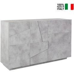 AHD AMAZING HOME DESIGN Buffet Commode 2 Portes 3 Tiroirs Coulissants Moderne 140cm Ping Side M Concrete -Buffet et enfilade Soldes 30100977 2