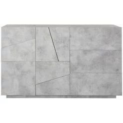 AHD AMAZING HOME DESIGN Buffet Commode 2 Portes 3 Tiroirs Coulissants Moderne 140cm Ping Side M Concrete -Buffet et enfilade Soldes 30100977 4