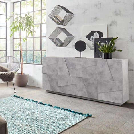 AHD AMAZING HOME DESIGN Buffet De Salon 4 Portes 2 Compartiments Avec étagères Modernes Ping Side L Concrete 1 AHD AMAZING HOME DESIGN Buffet De Salon 4 Portes 2 Compartiments Avec étagères Modernes Ping Side L Concrete