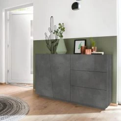 AHD AMAZING HOME DESIGN Buffet Commode Moderne 2 Portes 3 Tiroirs Vega Living Ardesia