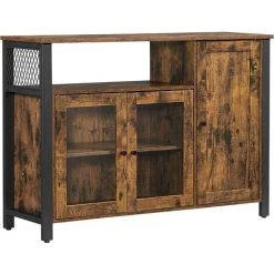 VASAGLE Meuble De Rangement, Buffet, Avec Placard 3 Portes, Pour Salle à Manger, Salon, Cuisine, 110 X 33 X 75 Cm, Style Industriel, Marron Rustique Et Noir Par SONGMICS LSC096B01 - Marron Rustique Et Noir