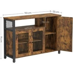 VASAGLE Meuble De Rangement, Buffet, Avec Placard 3 Portes, Pour Salle à Manger, Salon, Cuisine, 110 X 33 X 75 Cm, Style Industriel, Marron Rustique Et Noir Par SONGMICS LSC096B01 - Marron Rustique Et Noir -Buffet et enfilade Soldes 30127497 5