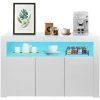 KEEPBUYING Dripex Buffet Bahut 3 Portes Avec LED Blanc Meuble De Rangement - 130x40cmx88cm