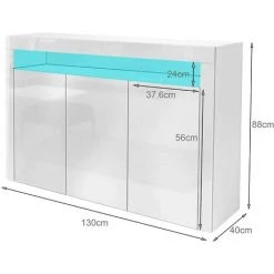 KEEPBUYING Dripex Buffet Bahut 3 Portes Avec LED Blanc Meuble De Rangement - 130x40cmx88cm -Buffet et enfilade Soldes 30137808 4