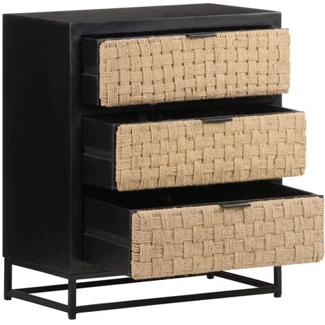 VidaXL Buffet 60x35x70 Cm Bois De Manguier Massif - Noir 3 VidaXL Buffet 60x35x70 Cm Bois De Manguier Massif - Noir – Image 3