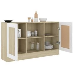TRUE DEAL Buffet Blanc Et Chêne Sonoma 120x30,5x70 Cm Aggloméré -Buffet et enfilade Soldes 30366365 4
