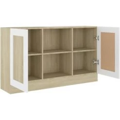 TRUE DEAL Buffet Blanc Et Chêne Sonoma 120x30,5x70 Cm Aggloméré -Buffet et enfilade Soldes 30366365 5