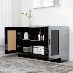 TRUE DEAL Buffet Noir Brillant 120x30,5x70 Cm Aggloméré -Buffet et enfilade Soldes 30366367 3