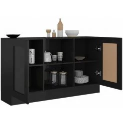 TRUE DEAL Buffet Noir Brillant 120x30,5x70 Cm Aggloméré -Buffet et enfilade Soldes 30366367 4
