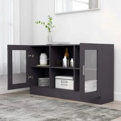 TRUE DEAL Armoire à Vitrine Gris 120x30,5x70 Cm Aggloméré -Buffet et enfilade Soldes 30366371 3