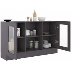 TRUE DEAL Armoire à Vitrine Gris 120x30,5x70 Cm Aggloméré -Buffet et enfilade Soldes 30366371 4