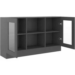 TRUE DEAL Armoire à Vitrine Gris 120x30,5x70 Cm Aggloméré -Buffet et enfilade Soldes 30366371 5
