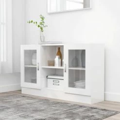 TRUE DEAL Armoire à Vitrine Blanc Brillant 120x30,5x70 Cm Aggloméré