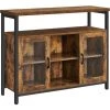 VASAGLE Buffet, Placard Rangement 2 Portes En Verre Transparentes, Meuble Télé, Avec Planches Réglables, Pour Salon, Entrée, 100 X 35 X 80 Cm, Style Industriel, Marron Rustique Et Noir Par SONGMICS LSC095B01 - Marron Rustique Et Noir