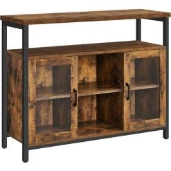 VASAGLE Buffet, Placard Rangement 2 Portes En Verre Transparentes, Meuble Télé, Avec Planches Réglables, Pour Salon, Entrée, 100 X 35 X 80 Cm, Style Industriel, Marron Rustique Et Noir Par SONGMICS LSC095B01 - Marron Rustique Et Noir
