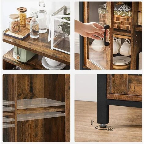 VASAGLE Buffet, Placard Rangement 2 Portes En Verre Transparentes, Meuble Télé, Avec Planches Réglables, Pour Salon, Entrée, 100 X 35 X 80 Cm, Style Industriel, Marron Rustique Et Noir Par SONGMICS LSC095B01 - Marron Rustique Et Noir 4 VASAGLE Buffet, Placard Rangement 2 Portes En Verre Transparentes, Meuble Télé, Avec Planches Réglables, Pour Salon, Entrée, 100 X 35 X 80 Cm, Style Industriel, Marron Rustique Et Noir Par SONGMICS LSC095B01 - Marron Rustique Et Noir – Image 4