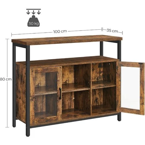 VASAGLE Buffet, Placard Rangement 2 Portes En Verre Transparentes, Meuble Télé, Avec Planches Réglables, Pour Salon, Entrée, 100 X 35 X 80 Cm, Style Industriel, Marron Rustique Et Noir Par SONGMICS LSC095B01 - Marron Rustique Et Noir 5 VASAGLE Buffet, Placard Rangement 2 Portes En Verre Transparentes, Meuble Télé, Avec Planches Réglables, Pour Salon, Entrée, 100 X 35 X 80 Cm, Style Industriel, Marron Rustique Et Noir Par SONGMICS LSC095B01 - Marron Rustique Et Noir – Image 5