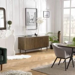 MACABANE ERNESTO - Buffet Marron 3 Portes Acacia Pieds Métal Noir - Marron