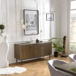 MACABANE ERNESTO - Buffet Marron 3 Portes Acacia Pieds Métal Noir - Marron -Buffet et enfilade Soldes 30467567 4