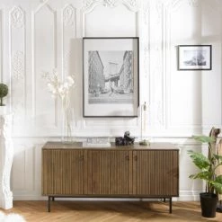 MACABANE ERNESTO - Buffet Marron 3 Portes Acacia Pieds Métal Noir - Marron -Buffet et enfilade Soldes 30467567 5