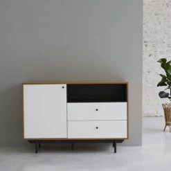 WILSA FAMILY Buffet 1 Placard Et 2 Tiroirs Blanc Et Naturel BERLIN - Blanc