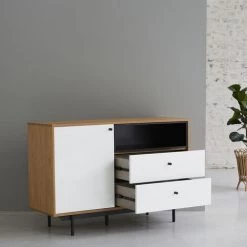 WILSA FAMILY Buffet 1 Placard Et 2 Tiroirs Blanc Et Naturel BERLIN - Blanc -Buffet et enfilade Soldes 30771390 3