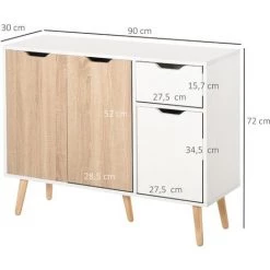 HOMCOM Buffet Design Scandinave 2 Placards Tiroir Coulissant Pieds Bois Massif Pin Panneaux Particules Blanc Chêne Clair 7 HOMCOM Buffet Design Scandinave 2 Placards Tiroir Coulissant Pieds Bois Massif Pin Panneaux Particules Blanc Chêne Clair -Buffet et enfilade Soldes 30811849 3