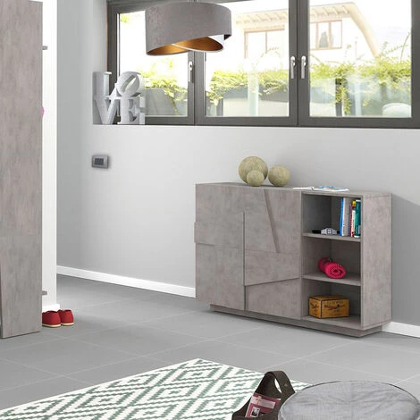 AHD AMAZING HOME DESIGN Buffet De Salon Entrée 2 Portes 3 Compartiments Ouverts Ping Komode Concrete 5 AHD AMAZING HOME DESIGN Buffet De Salon Entrée 2 Portes 3 Compartiments Ouverts Ping Komode Concrete – Image 5