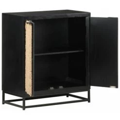 VidaXL Buffet 60x35x70 Cm Bois De Manguier Massif - Noir -Buffet et enfilade Soldes 30929031 3