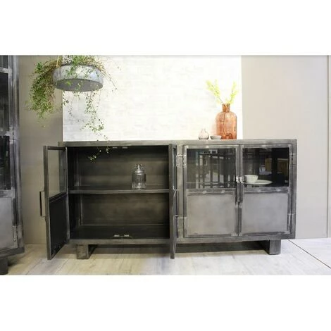 LE DéPôT BAILLEUL Buffet Métal Noir Jodhpur 4 Portes - Noir - Noir Avec Nuances 3 LE DéPôT BAILLEUL Buffet Métal Noir Jodhpur 4 Portes - Noir - Noir Avec Nuances – Image 3