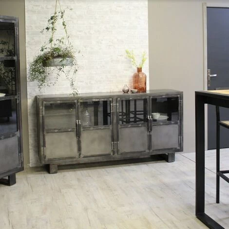 LE DéPôT BAILLEUL Buffet Métal Noir Jodhpur 4 Portes - Noir - Noir Avec Nuances 4 LE DéPôT BAILLEUL Buffet Métal Noir Jodhpur 4 Portes - Noir - Noir Avec Nuances – Image 4