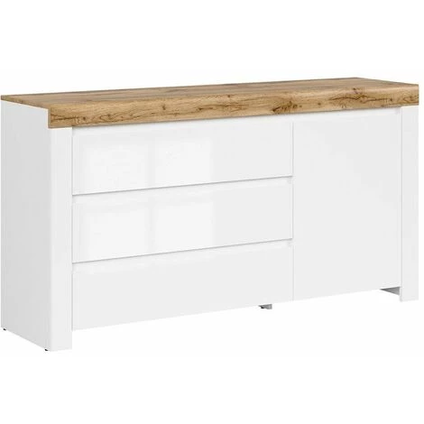 HUCOCO DOLSENA - Buffet Style Scandinave Salon/salle à Manger - 156x83.5x42 - 1 Porte+3 Tiroirs - Enfilade - Blanc 1 HUCOCO DOLSENA - Buffet Style Scandinave Salon/salle à Manger - 156x83.5x42 - 1 Porte+3 Tiroirs - Enfilade - Blanc