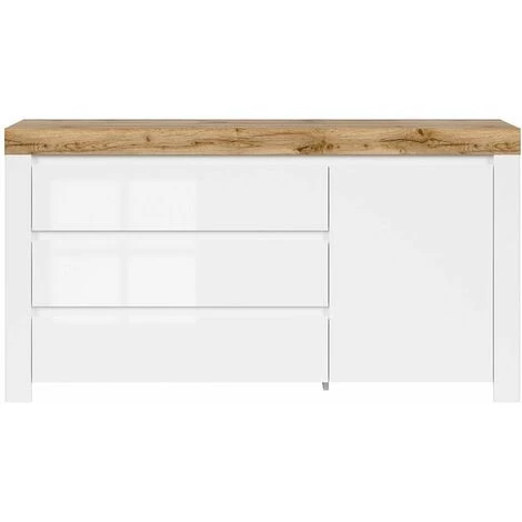 HUCOCO DOLSENA - Buffet Style Scandinave Salon/salle à Manger - 156x83.5x42 - 1 Porte+3 Tiroirs - Enfilade - Blanc 2 HUCOCO DOLSENA - Buffet Style Scandinave Salon/salle à Manger - 156x83.5x42 - 1 Porte+3 Tiroirs - Enfilade - Blanc – Image 2