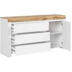 HUCOCO DOLSENA - Buffet Style Scandinave Salon/salle à Manger - 156x83.5x42 - 1 Porte+3 Tiroirs - Enfilade - Blanc 6 HUCOCO DOLSENA - Buffet Style Scandinave Salon/salle à Manger - 156x83.5x42 - 1 Porte+3 Tiroirs - Enfilade - Blanc -Buffet et enfilade Soldes 31902047 3