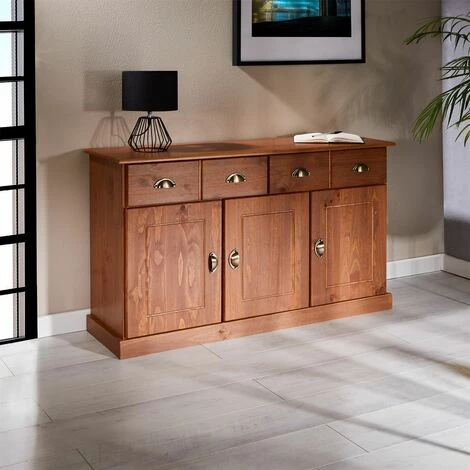 IDIMEX Buffet PARIS Commode Bahut Vaisselier Avec 3 Portes Battantes Et 2 Tiroirs Pin Massif Lasuré Brun Foncé - Couleur Châtaigne 2 IDIMEX Buffet PARIS Commode Bahut Vaisselier Avec 3 Portes Battantes Et 2 Tiroirs Pin Massif Lasuré Brun Foncé - Couleur Châtaigne – Image 2