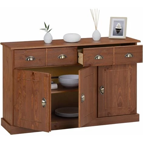 IDIMEX Buffet PARIS Commode Bahut Vaisselier Avec 3 Portes Battantes Et 2 Tiroirs Pin Massif Lasuré Brun Foncé - Couleur Châtaigne 4 IDIMEX Buffet PARIS Commode Bahut Vaisselier Avec 3 Portes Battantes Et 2 Tiroirs Pin Massif Lasuré Brun Foncé - Couleur Châtaigne – Image 4