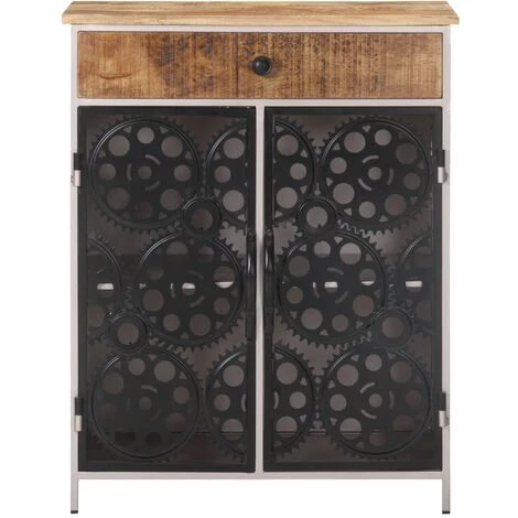 VidaXL Buffet 60x35x75 Cm Bois De Manguier Brut Et Fer - Brun 2 VidaXL Buffet 60x35x75 Cm Bois De Manguier Brut Et Fer - Brun – Image 2