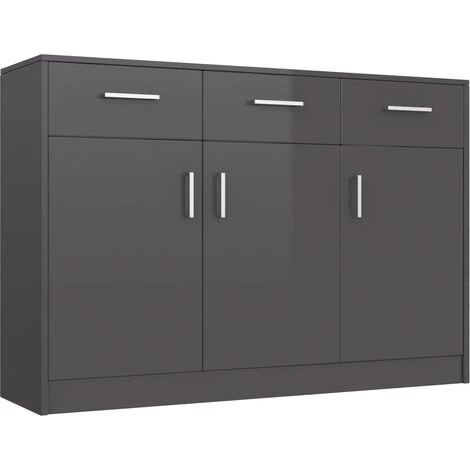 TRUE DEAL Buffet Gris Brillant 110x34x75 Cm Aggloméré 2 TRUE DEAL Buffet Gris Brillant 110x34x75 Cm Aggloméré – Image 2