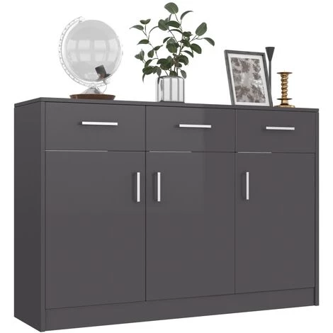TRUE DEAL Buffet Gris Brillant 110x34x75 Cm Aggloméré 3 TRUE DEAL Buffet Gris Brillant 110x34x75 Cm Aggloméré – Image 3