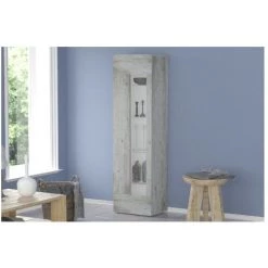 HOME MANIA Cabinet Polyvalent Daiquiri - Space Saver, Sideboard - Avec Vitres, Etageres, Portes - Pour Le Salon, Le Hall D'entree - Gris En Bois, 45 X 34 X 162 Cm